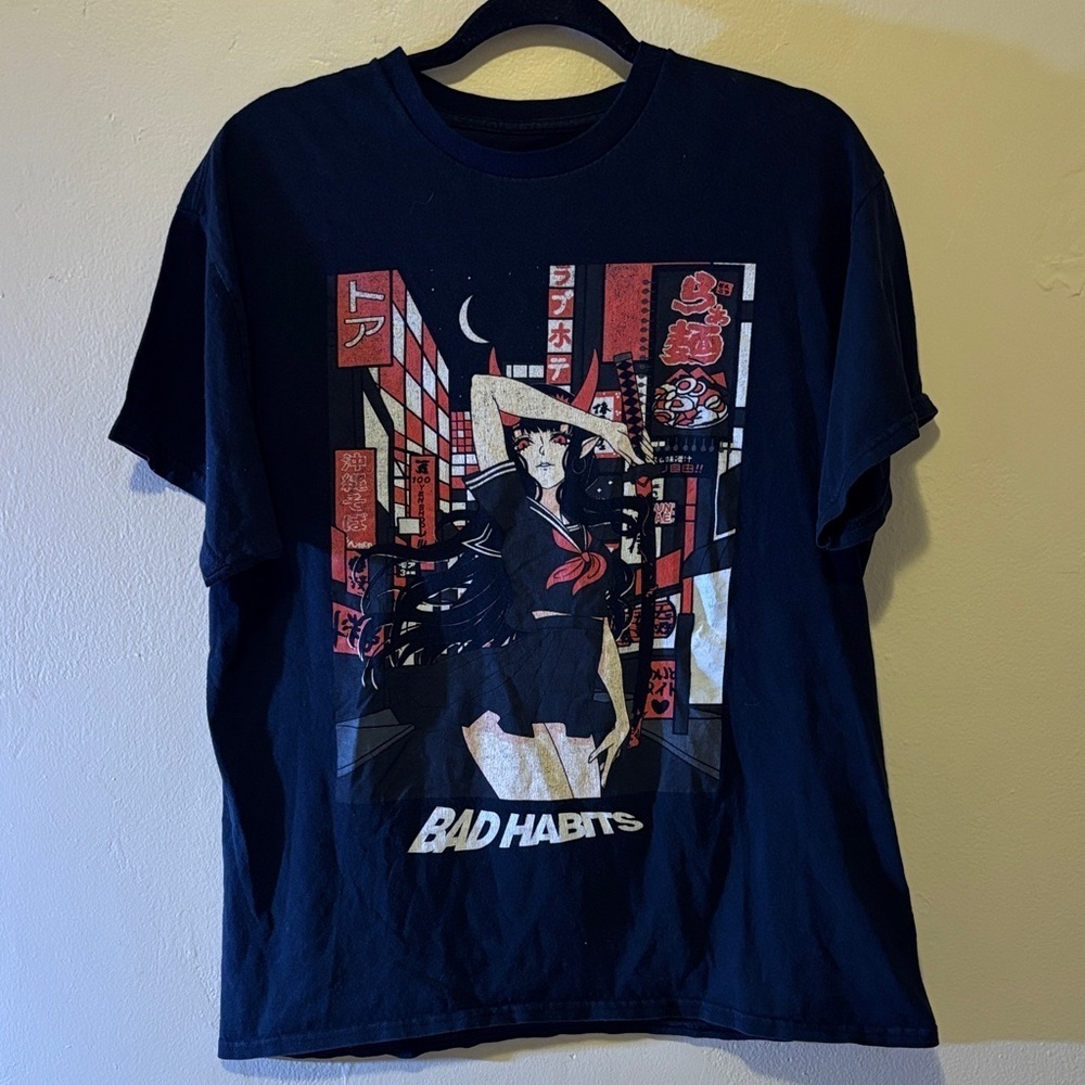 Bad Habit Anime Graphic Tee - Navy